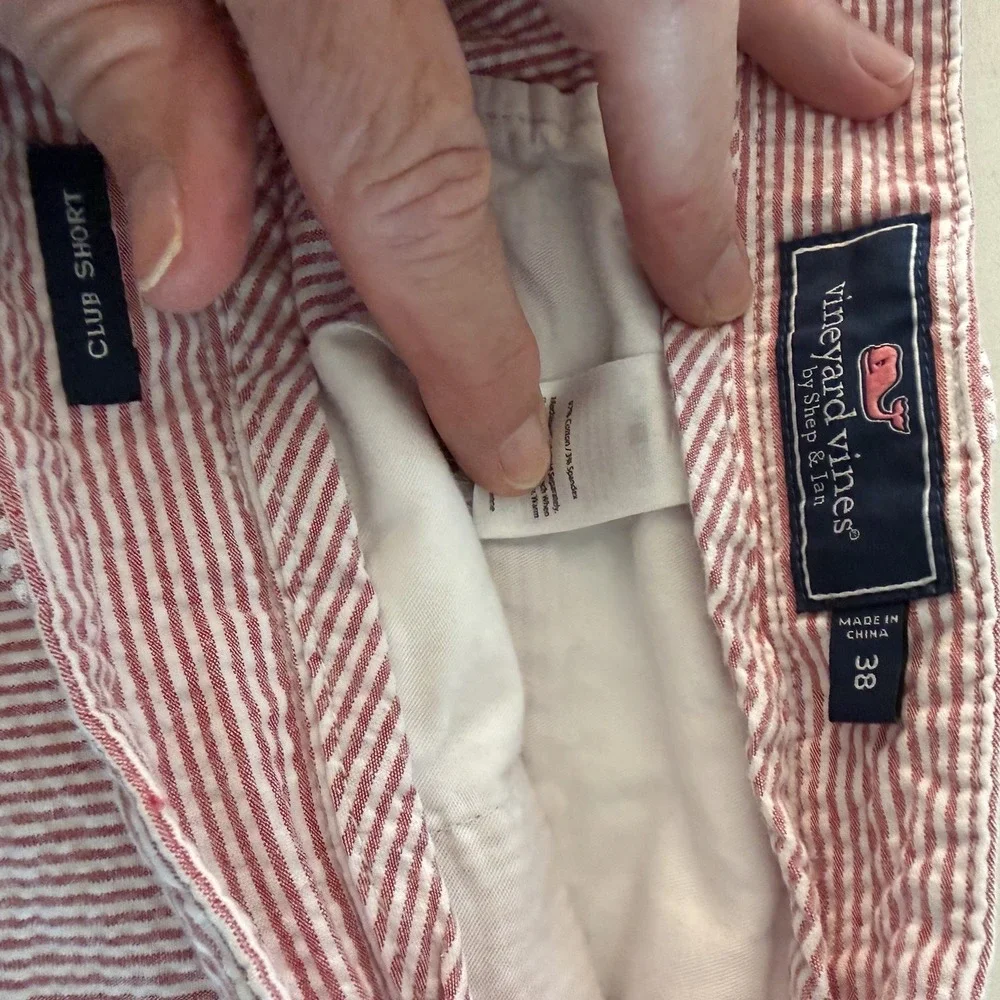 Vineyard Vines Club Shorts Mens 38 Red Seersucker Stripe Flat Front Preppy